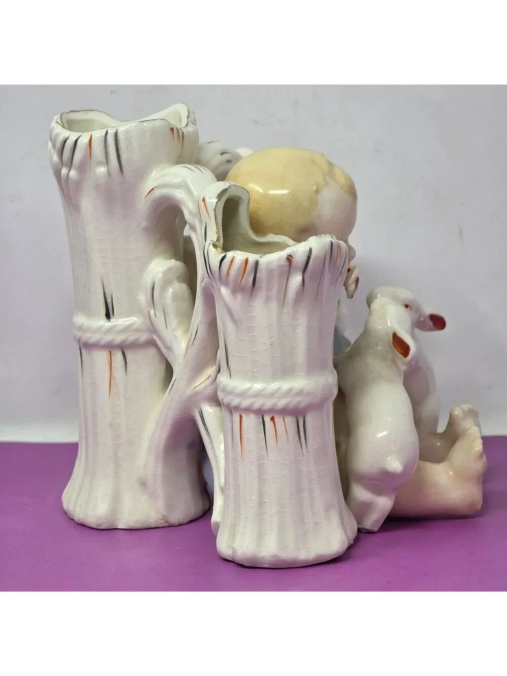 Vintage Made In Japan Baby‎ With Rabbits Ceramic Flower Vase Planter Figurine